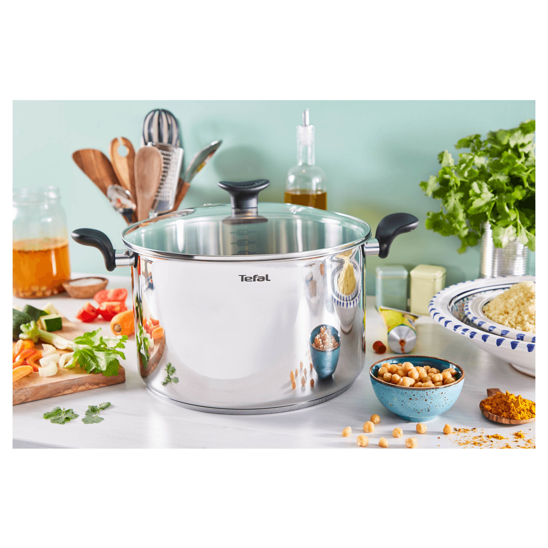 قابلمه استیل سایز 28 دربدار تفال tefal با نشانگر حجم