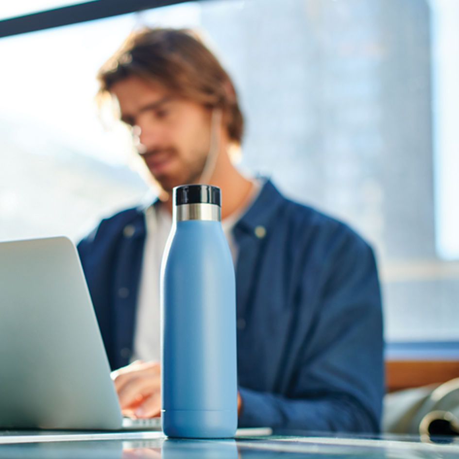 بطری استیل تفال tefal دوجداره رنگ آبی روشن 