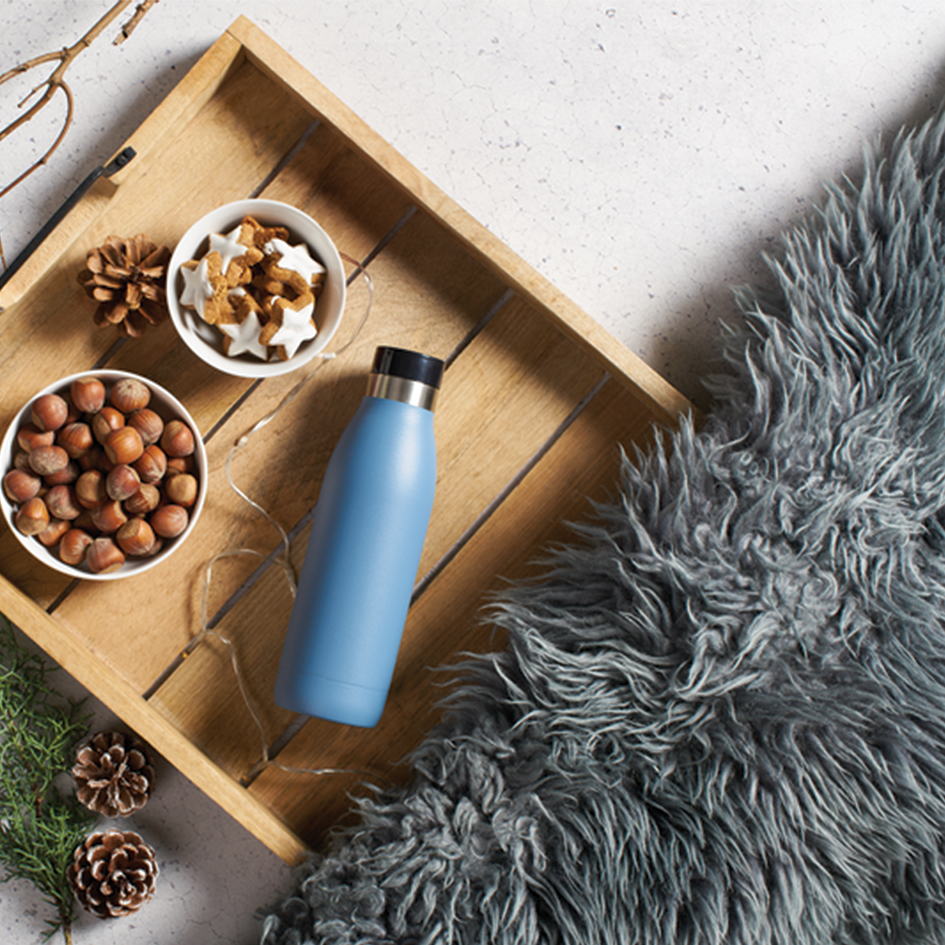 بطری استیل تفال tefal دوجداره رنگ آبی روشن 