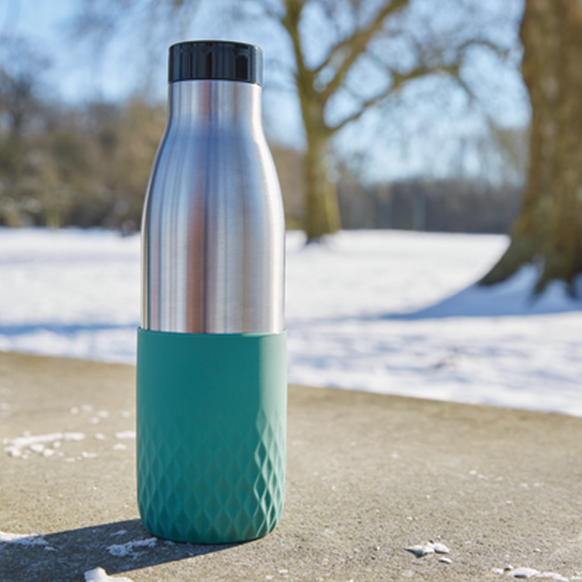 بطری استیل تفال tefal دوجداره رنگ سبز نقره ای