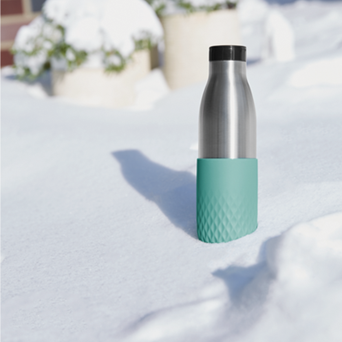 بطری استیل تفال tefal دوجداره رنگ سبز نقره ای