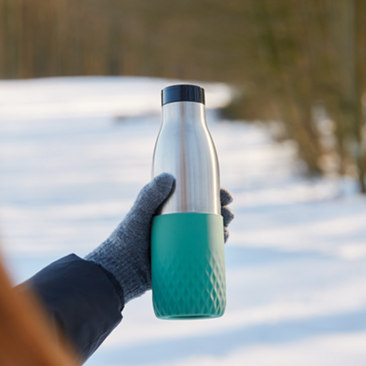 بطری استیل تفال tefal دوجداره رنگ سبز نقره ای