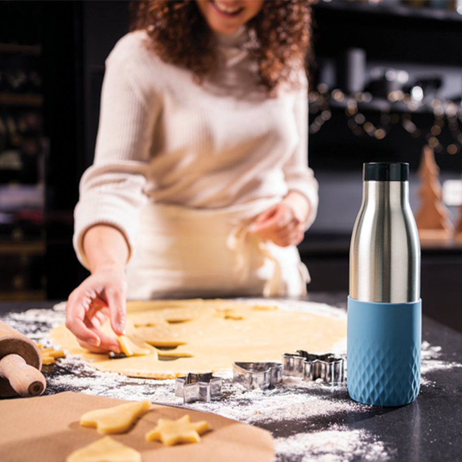 بطری استیل تفال tefal دوجداره رنگ آبی آسمانی