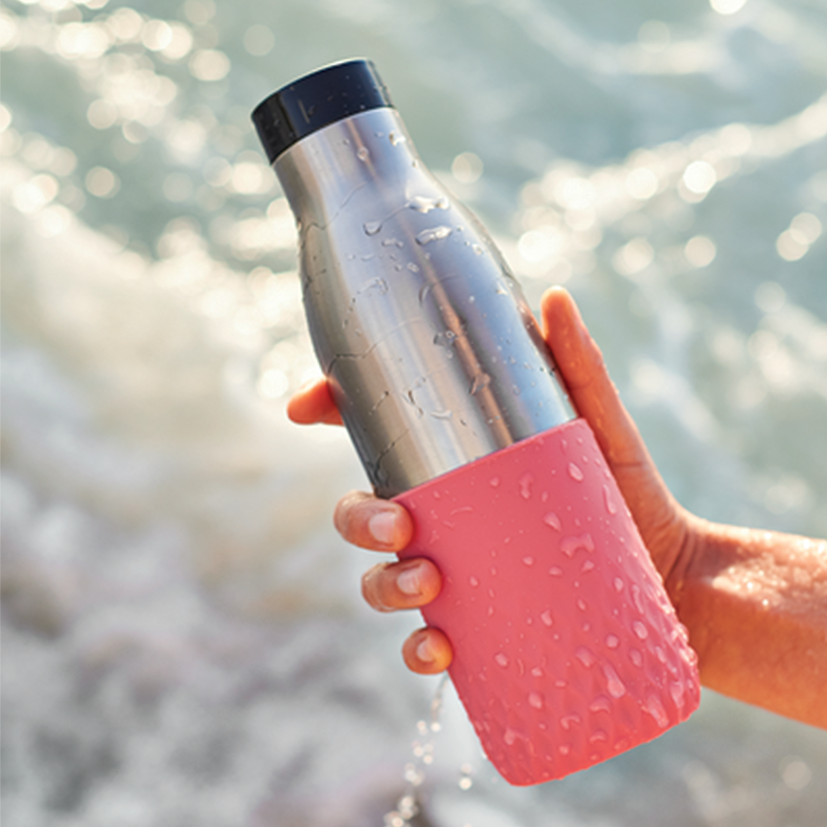  بطری استیل تفال tefal دوجداره رنگ صورتی نقره ای 