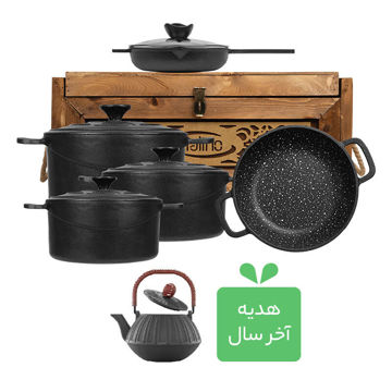 سرویس چدن نالینو 9 پارچه مدل Dio (با جعبه چوبی) + هدیه (قوری چدنی)