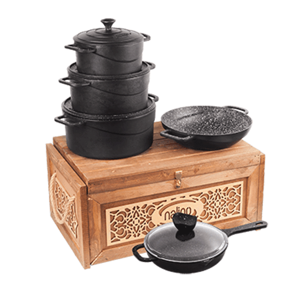 سرویس چدن نالینو 9 پارچه مدل Dio (با جعبه چوبی) + هدیه (قوری چدنی)