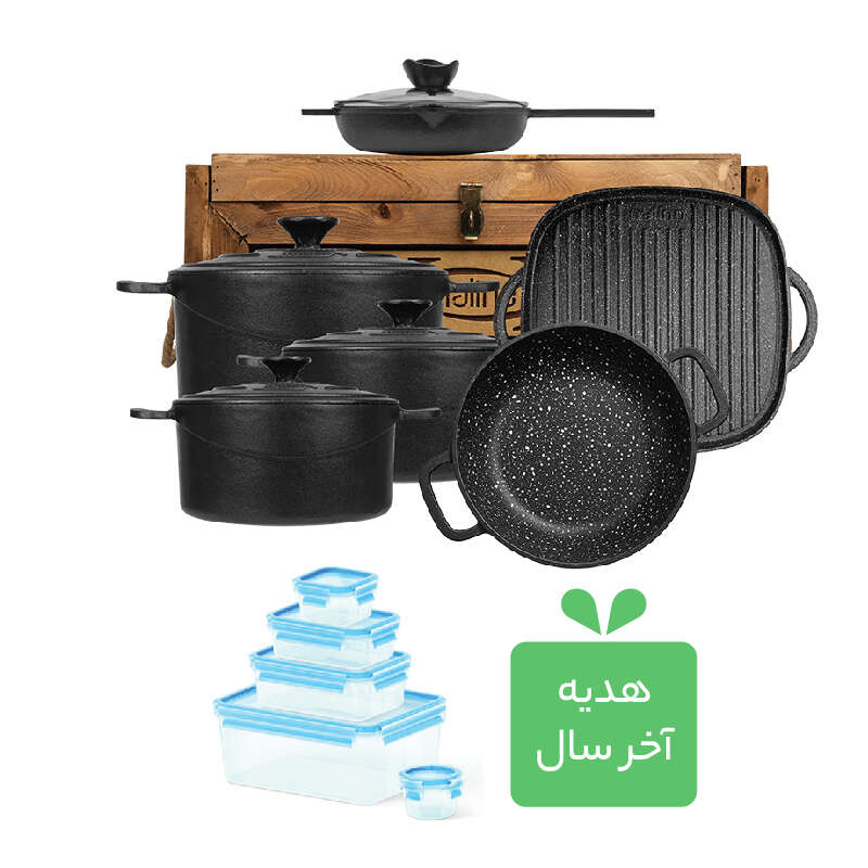 سرویس چدن نالینو 10 پارچه مدل bona (با جعبه چوبی) + هدیه (ظرف چند تکه)