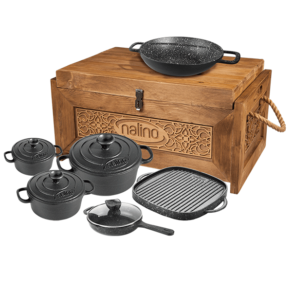 سرویس چدن نالینو 10 پارچه مدل bona (با جعبه چوبی) + هدیه (ظرف چند تکه)