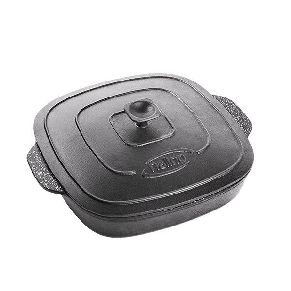 تابه مربع چدن مدل Adrina (با درب چدن) + هدیه (تخته گوشت)