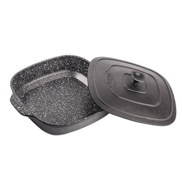 تابه مربع چدن مدل Adrina (با درب چدن) + هدیه (تخته گوشت)